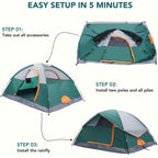 JIOABL Dome Camping Tent, Waterproof Polyester with Rainfly, Easy Setup, Ventilated Windows & Skylights, Portable Backpacking Tent