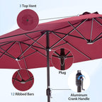 JIOABL 15FT Triple Head Patio Umbrella with Base & Sandbags, Large Outdoor Umbrella with Crank, 12 Ribs, UV-Resistant & Ventilated Canopy