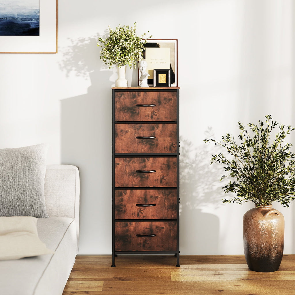 JIOABL 5-Drawer Fabric Dresser with Metal Frame and Wooden Top TV Stand - Perfect for Clothes, Living Room, Hallway, Entryway