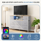 JIOABL TV Stand with  Fabric Drawers & Power Outlet, LED TV Console with USB & Type-C, Storage Dresser for Living Room