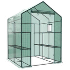 JIOABL 3-Tier Walk-In Greenhouse with PE Cover, Roll-Up Zipper Door & Side Windows, Steel Frame, Outdoor Plant Greenhouse for Garden, Patio, Green