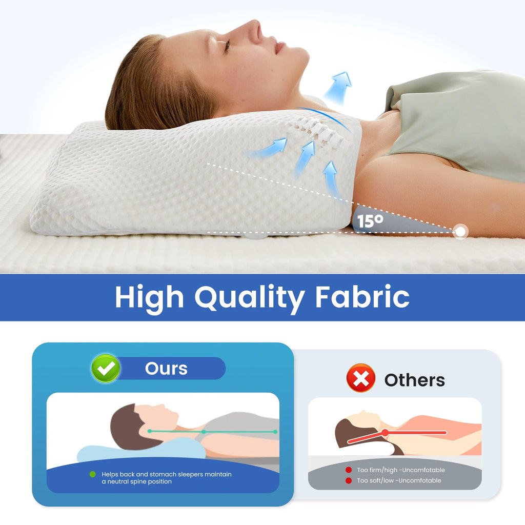 JIOABL Ergonomic Contour Memory Foam Pillows, Cervical Neck Pillow with Cooling Case for Neck Pain Relief