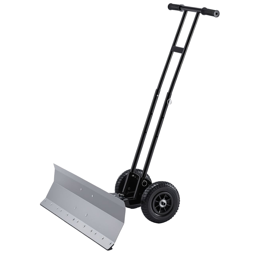 JIOABL 36 inch Snow Pusher with Wheels, Galvanized Steel Snow Plow, Adjustable Blade Angle & Handle for Driveway, Sidewalk & Walkway