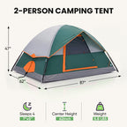 JIOABL Dome Camping Tent, Waterproof Polyester with Rainfly, Easy Setup, Ventilated Windows & Skylights, Portable Backpacking Tent