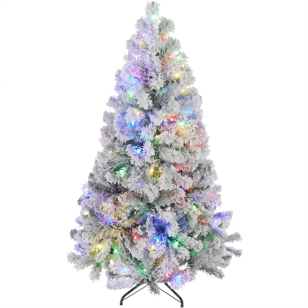 JIOABL Flocked Pre-lit Artificial Christmas Tree with Premium Multicolor Lights