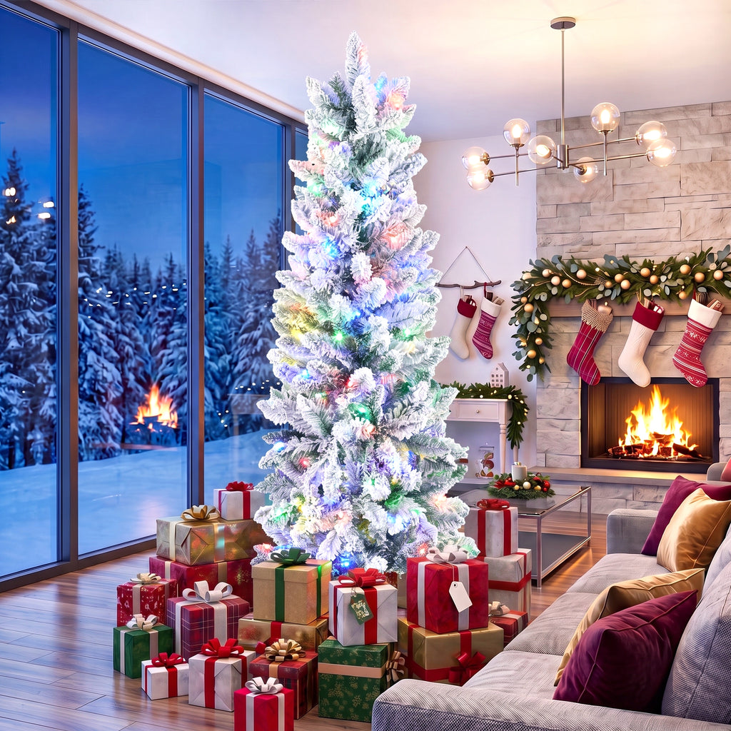JIOABL Pre-Lit Fraser Fir Pencil Artificial Christmas Tree, Premium Multicolor LED Lights
