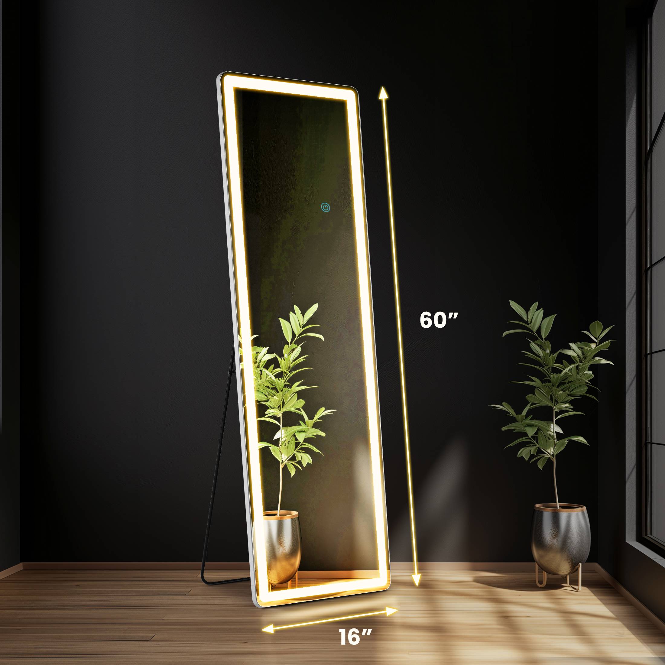 MCQ Arched Full Length Mirror with LED Lights, Lighted Floor Mirror with Stand, 3 Color Lighting For Bedroom Dressing Room Cloakroom, White