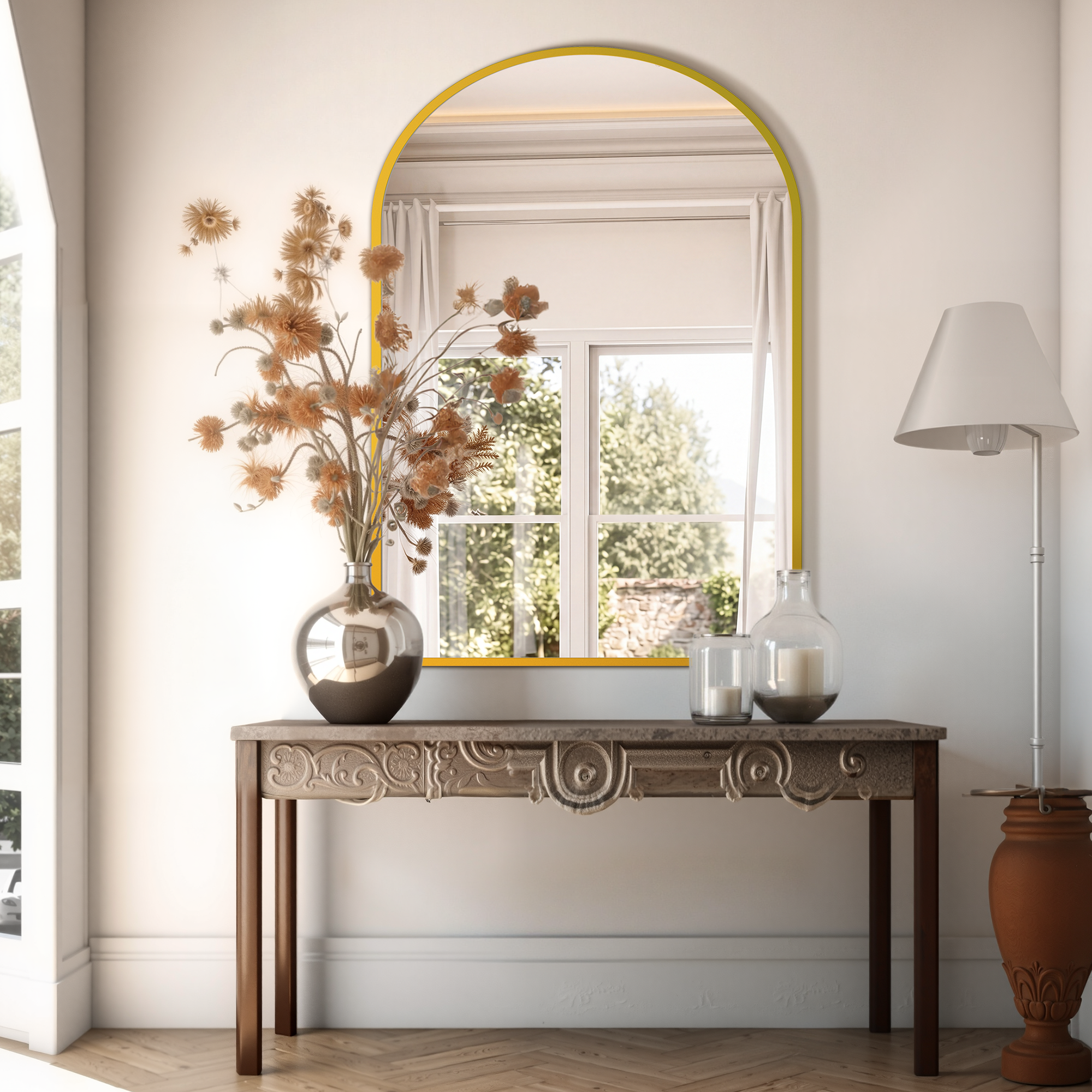 JIOABL Arched Shatterproof Bathroom Mirror, Tempered Glass, 2 Sided Anti-Rust for Vanity Wall Decor,
