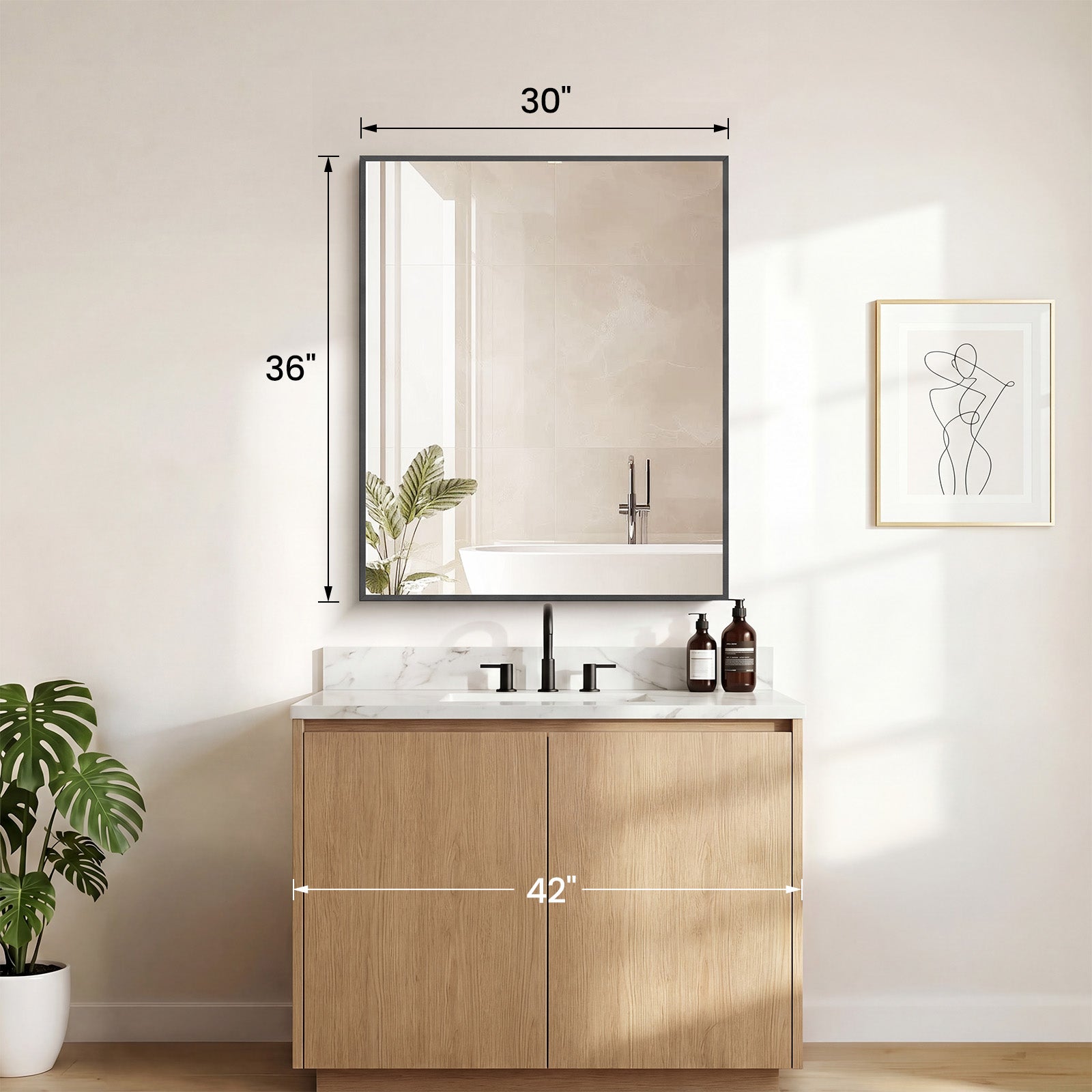 JIOABL Rectangular Shatterproof Tempered Glass Mirror, Aluminum Alloy Frame for Bedroom, Hallway, Living Room