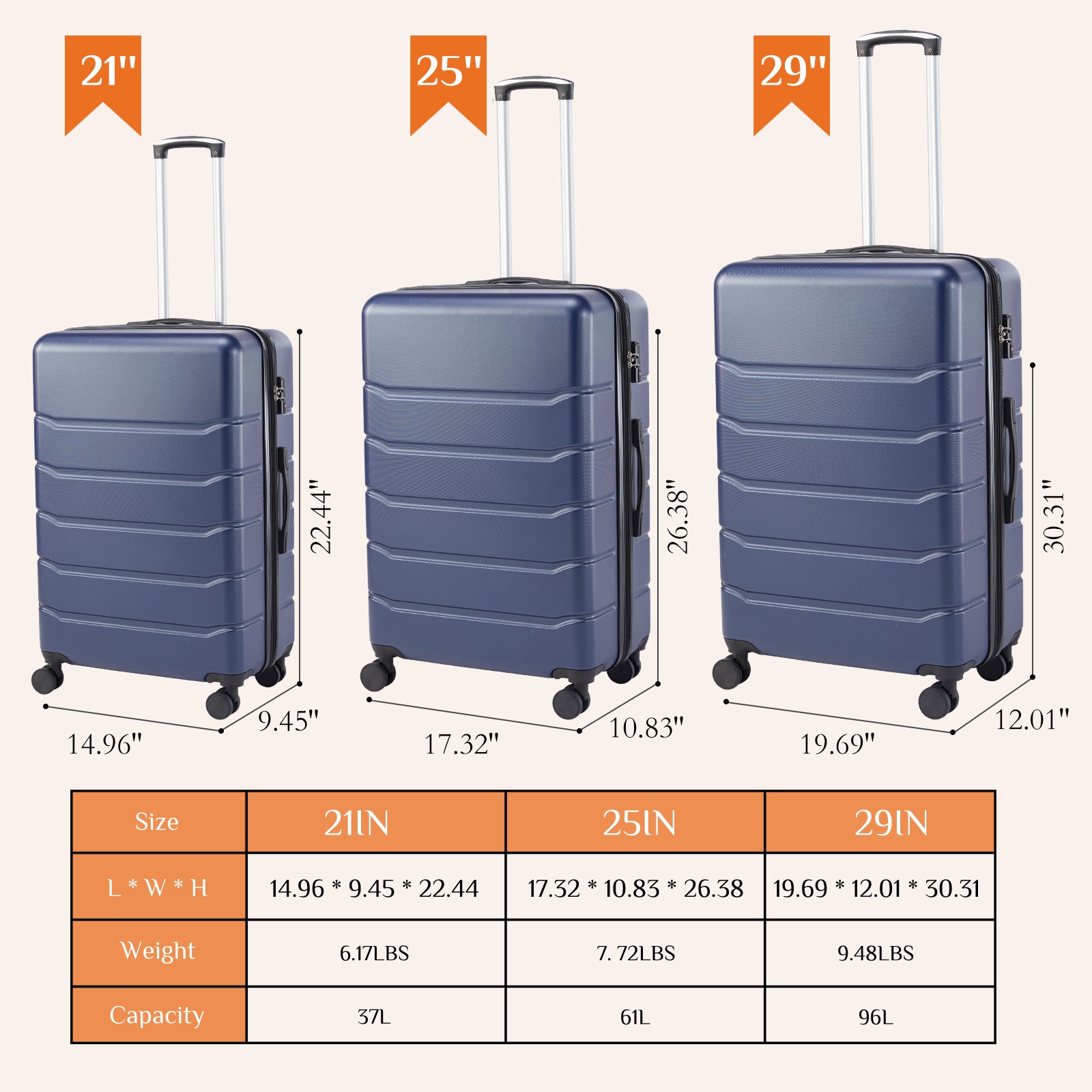 JIOABL Carry on Luggage, Hard Shell ABS Suitcase with Double Spinner Wheels, Lightweight Expandable Rolling Suit Case with TSA Lock
