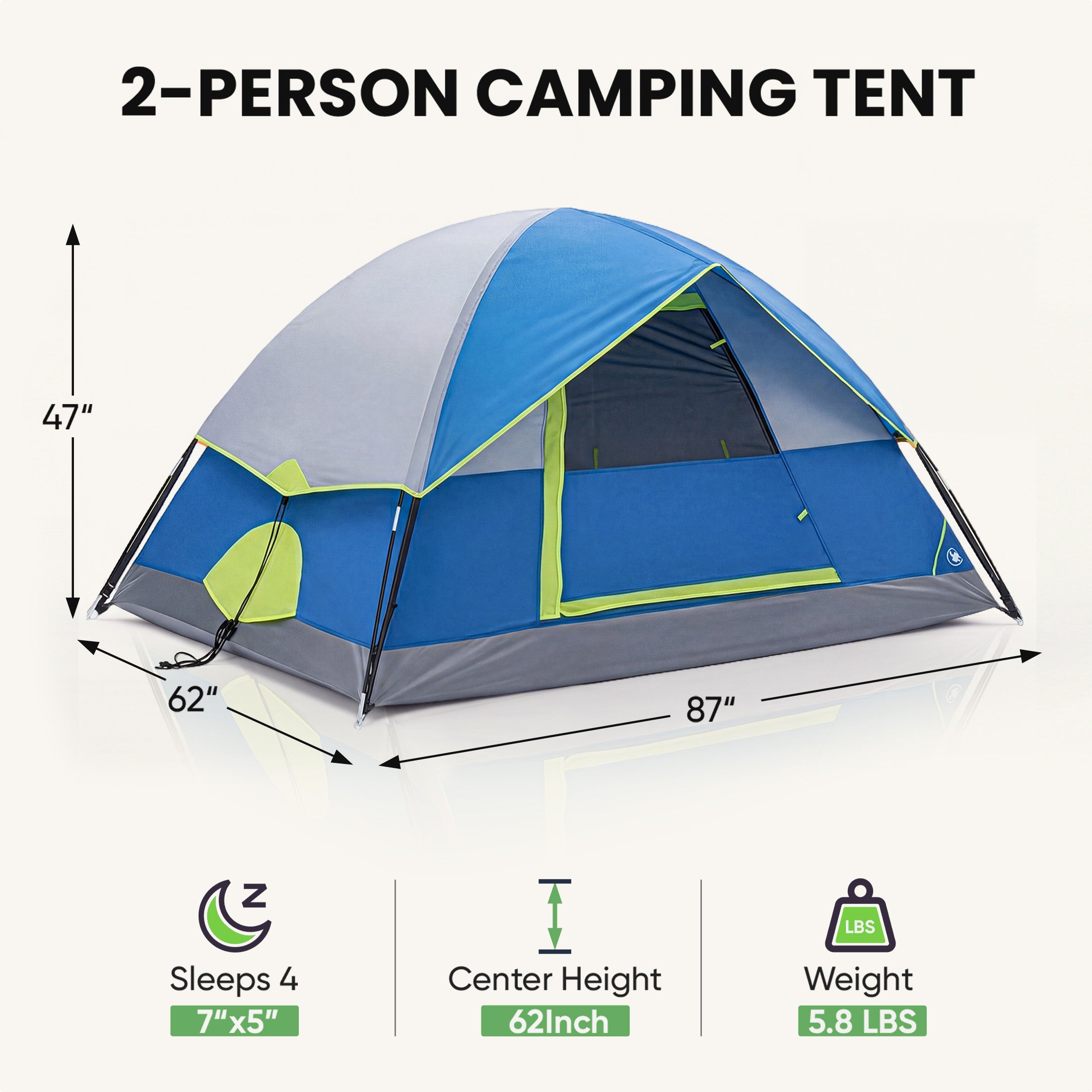JIOABL Dome Camping Tent, Waterproof Polyester with Rainfly, Easy Setup, Ventilated Windows & Skylights, Portable Backpacking Tent