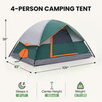 JIOABL Dome Camping Tent, Waterproof Polyester with Rainfly, Easy Setup, Ventilated Windows & Skylights, Portable Backpacking Tent
