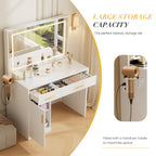 JIOABL Dressing Table with Mirror and Light, Adjustable Brightness Dressing Table with Drawers and Storage Shelves, White
