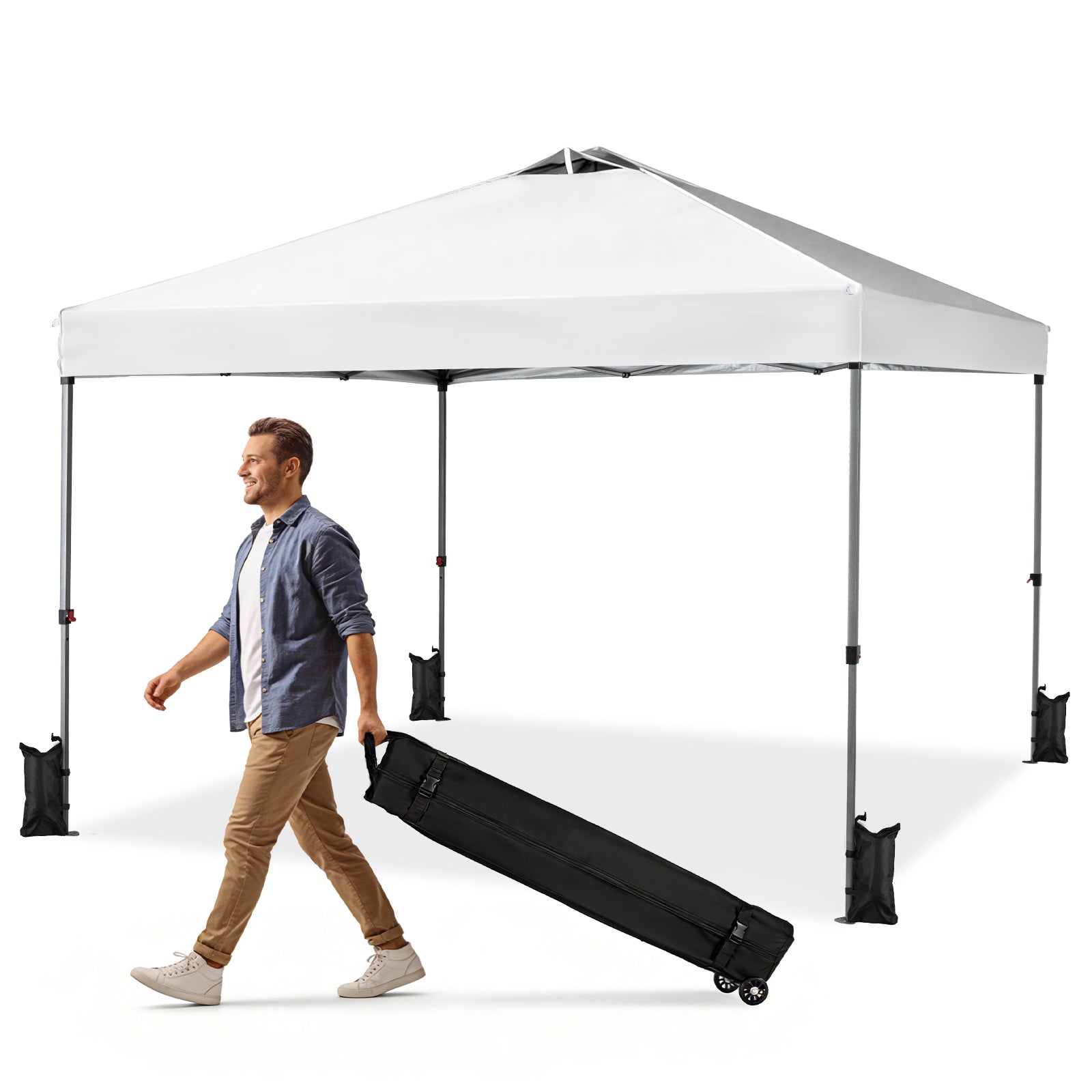 JIOABL 10x10ft One-Touch Instant Canopy, Waterproof, UV-Resistant, Heavy-Duty & Corrosion-Proof for Effortless Outdoor Shelter, White