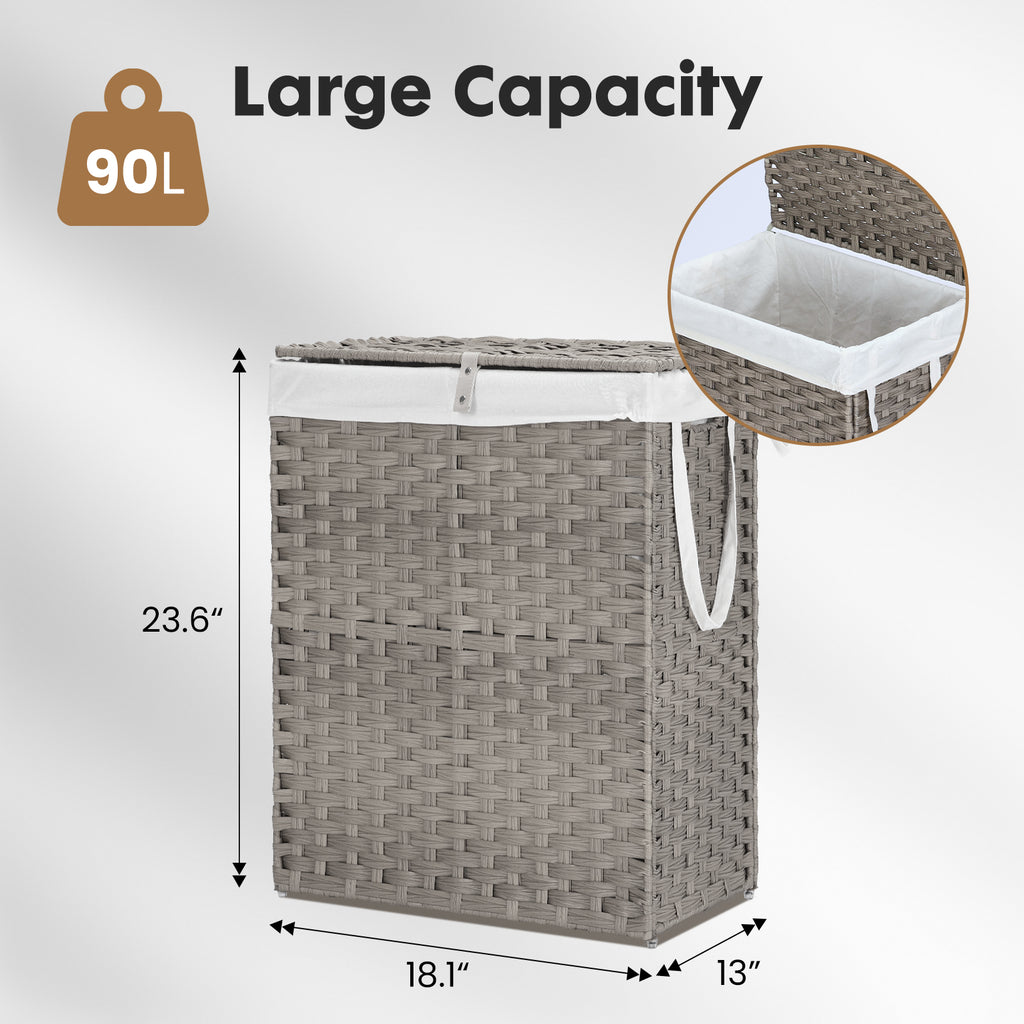 JIOABL Laundry Hamper with Lid, Clothes Hamper with Removable Liner Bags, Synthetic Rattan Laundry Basket for Clothes Toys in Bathroom Bedroom