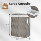 JIOABL Laundry Hamper with Lid, Clothes Hamper with Removable Liner Bags, Synthetic Rattan Laundry Basket for Clothes Toys in Bathroom Bedroom