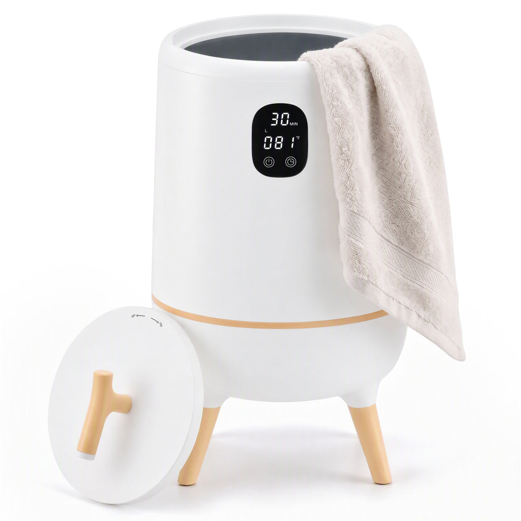 JIOABL 20L High-Leg Round Towel Warmer Bucket | Fits Two 40"x70" Towels, One-Touch, 60 Min Timer, Bluetooth Speaker & Ambient Ligh