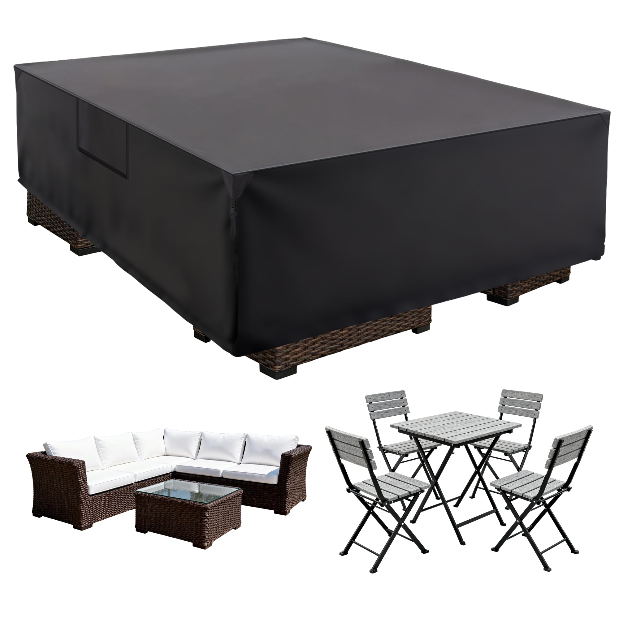 JIOABL 108" 600D Oxford Fabric Outdoor Furniture Cover - PVC-Coated, Waterproof & UV-Resistant for Sectional & Rectangular Patio Sets, Snap-Button Closure