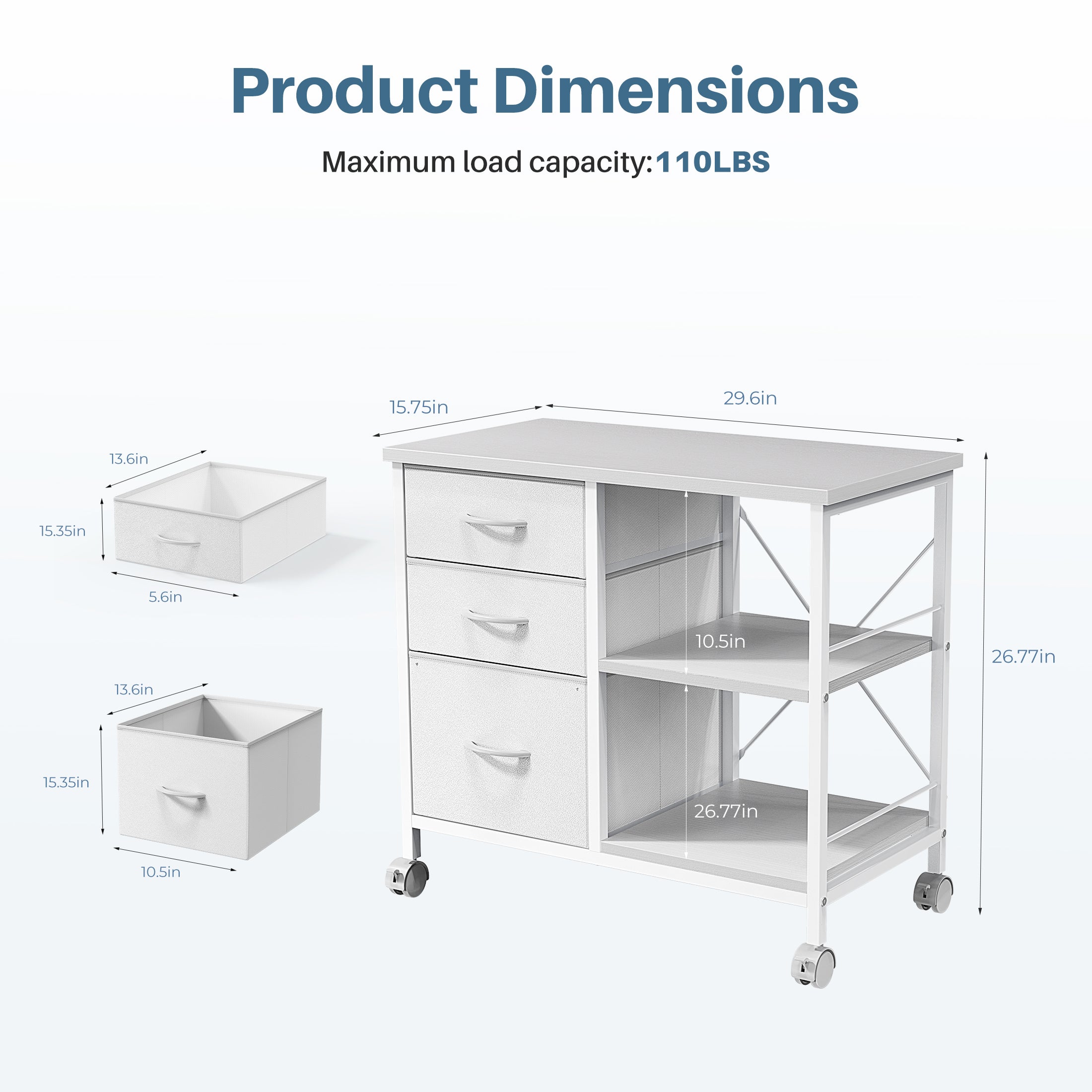 JIOABL 3-Drawer Mobile File Cabinet - Stylish Rolling Storage Solution with Open Shelf for Home Office