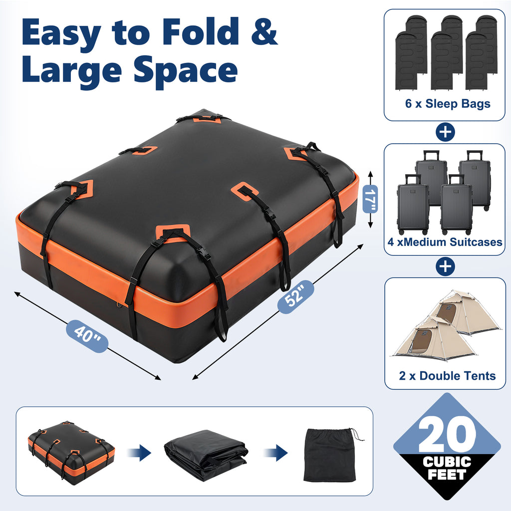 JIOABL Waterproof Car Roof Bag, 15 Cu Ft Rooftop Cargo Carrier with 6 Safety Hooks, Anti-Slip Mat, Lock, and Storage Bag for Cars & SUVs