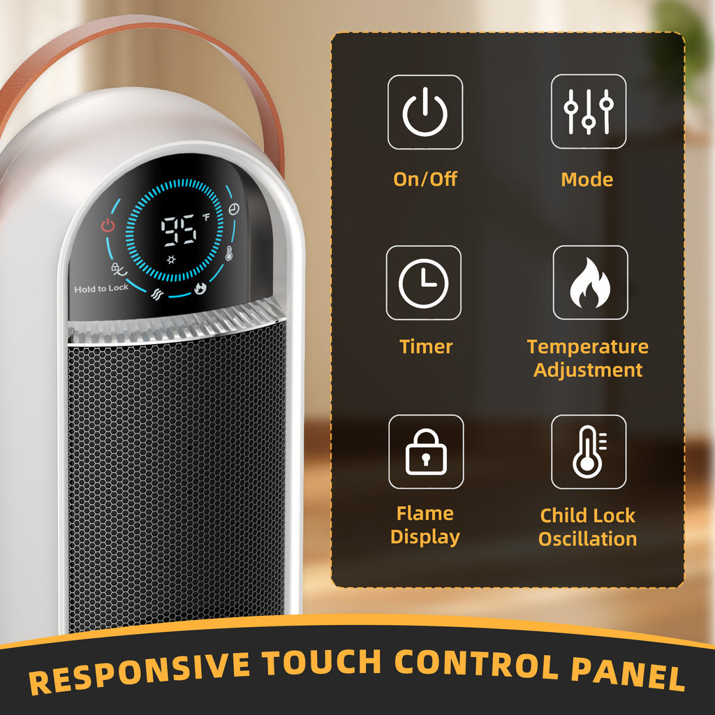 JIOABL Tall Tower Flame Heater with Light | 1500W, 4 Functions, 3s Quick Heat, 2 Heat Settings, Low Noise, Oscillation & Timer