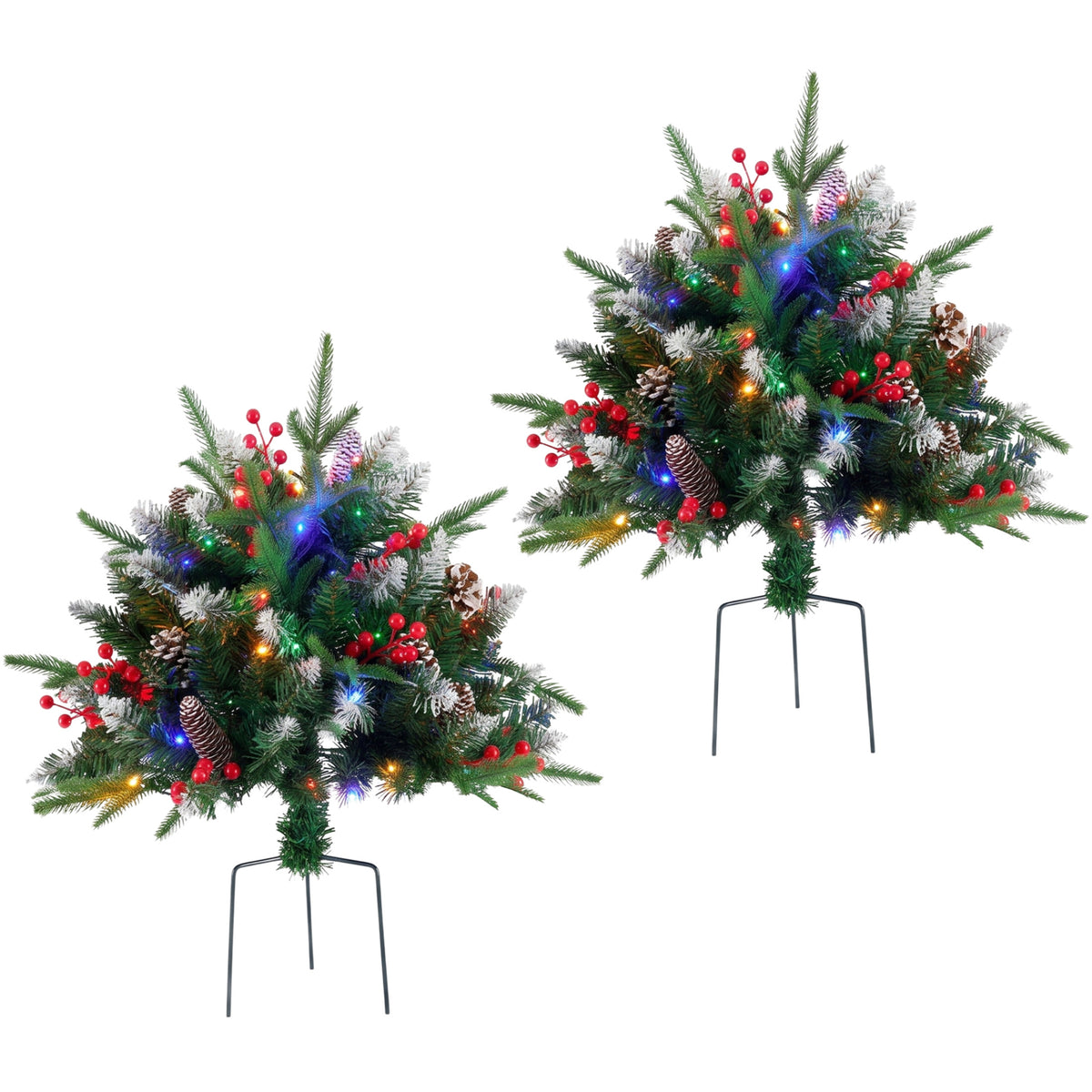 JIOABL Lighted Christmas Urn Filler, 24 in Artificial Pine Branches with 50 Warm White LEDs, 8 Modes and Timer, Indoor Outdoor Decor