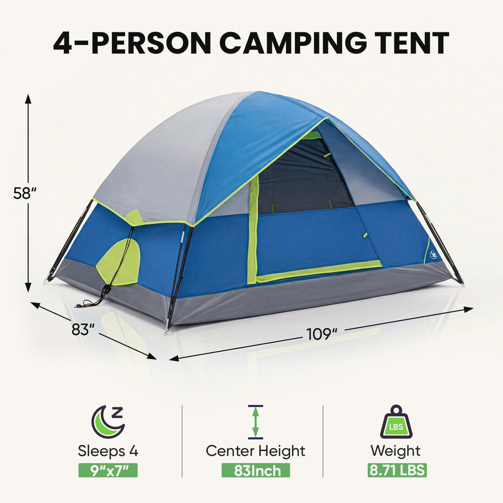 JIOABL Dome Camping Tent, Waterproof Polyester with Rainfly, Easy Setup, Ventilated Windows & Skylights, Portable Backpacking Tent
