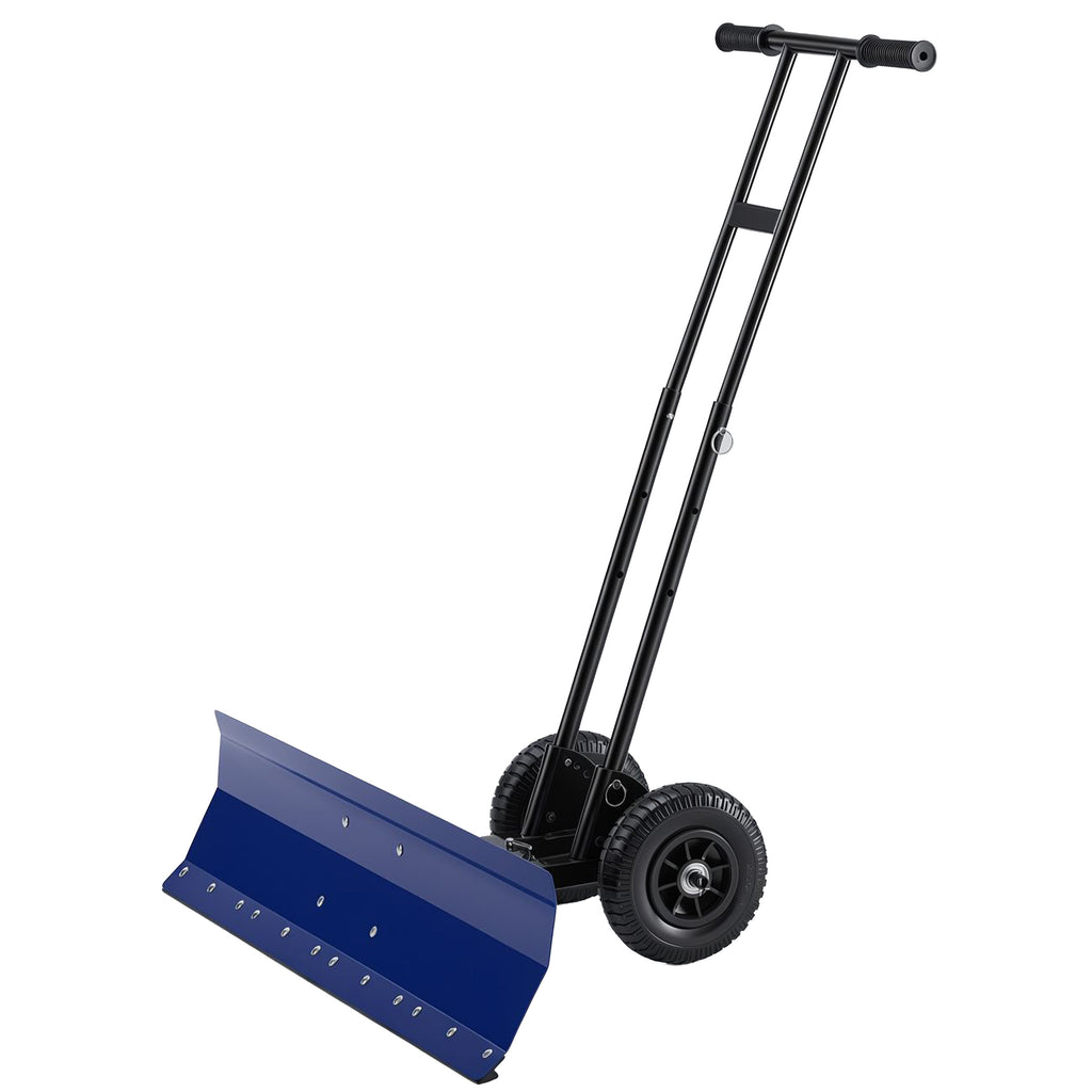 JIOABL 36 inch Snow Pusher with Wheels, Galvanized Steel Snow Plow, Adjustable Blade Angle & Handle for Driveway, Sidewalk & Walkway