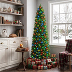 JIOABL Pre-Lit Fraser Fir Pencil Artificial Christmas Tree, Premium Multicolor LED Lights