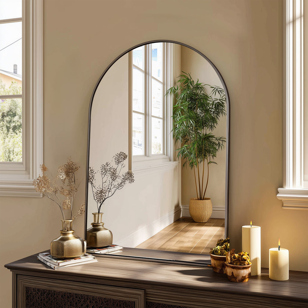 MCQ  Shatterproof Bathroom Mirror with Black Metal Frame - Tempered Glass, 2 Sided, Anti-Rust for Vanity Wall Decor