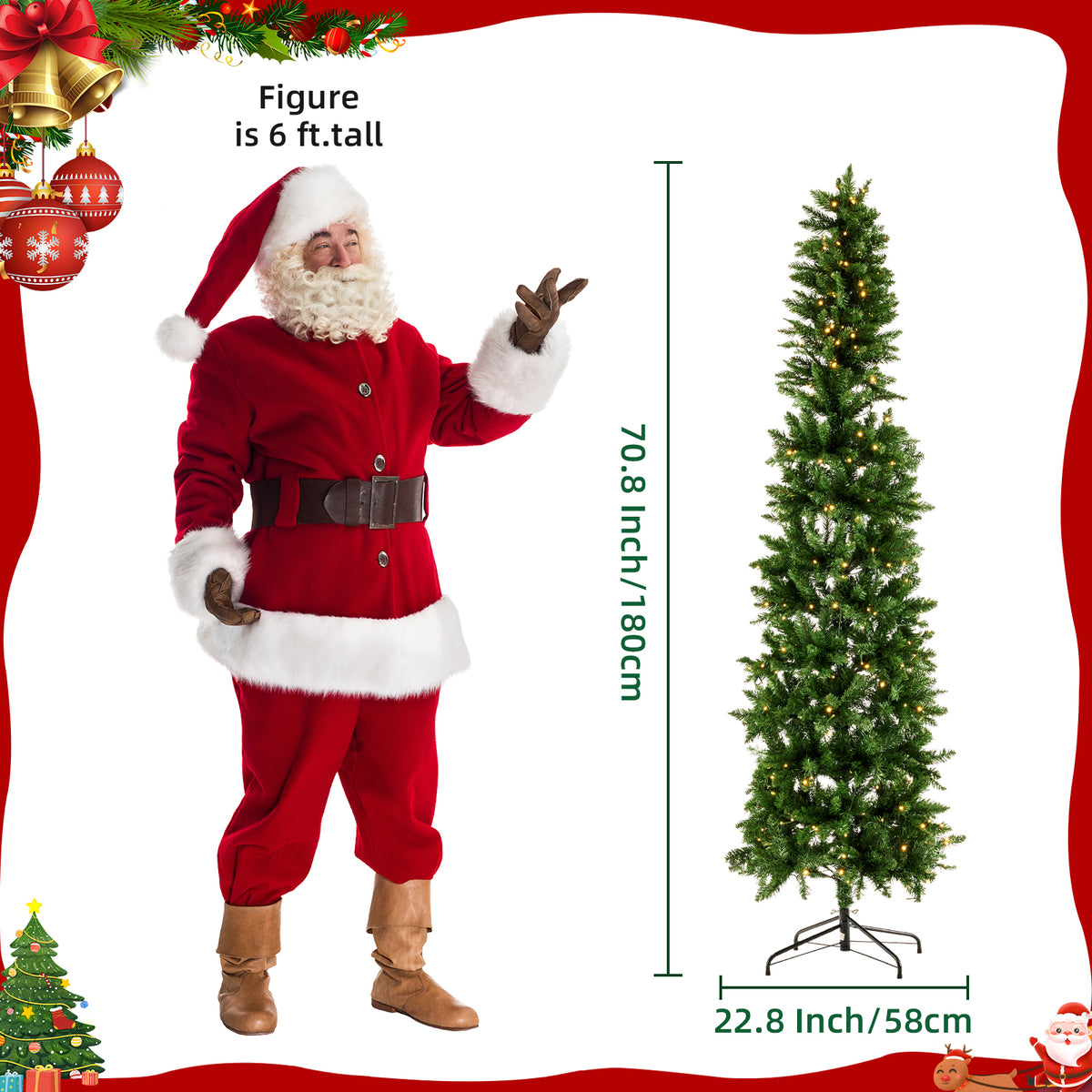 JIOABL Pre-Lit Fraser Fir Pencil Artificial Christmas Tree, Offering 8 Warm Light Modes