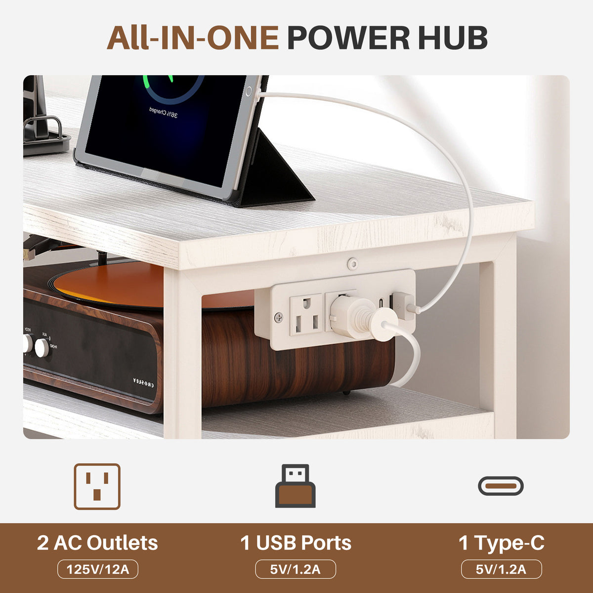 JIOABL TV Stand with 6 Fabric Drawers & Power Outlet, LED TV Console with USB & Type-C, Storage Dresser for Living Room
