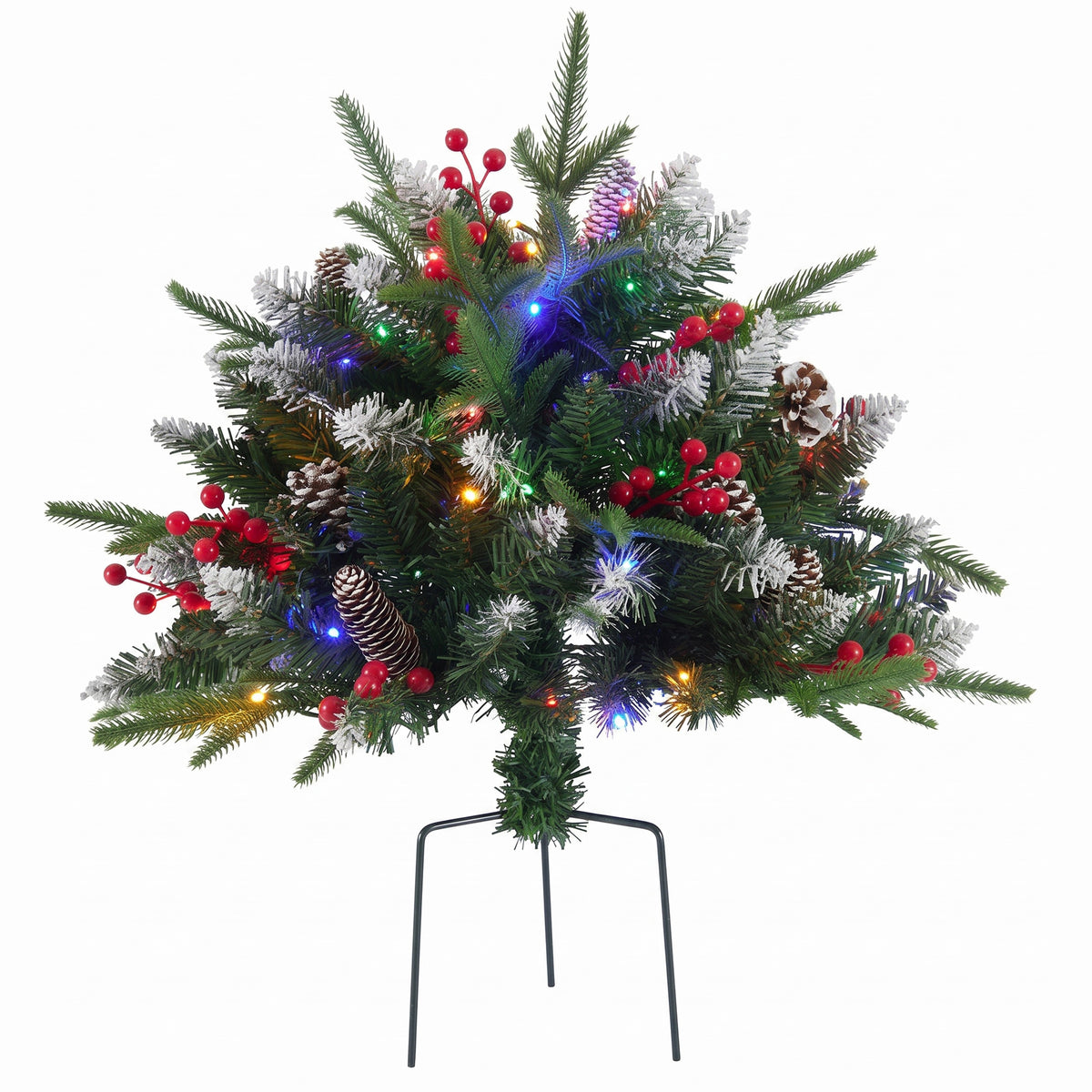 JIOABL Lighted Christmas Urn Filler, 24 in Artificial Pine Branches with 50 Warm White LEDs, 8 Modes and Timer, Indoor Outdoor Decor