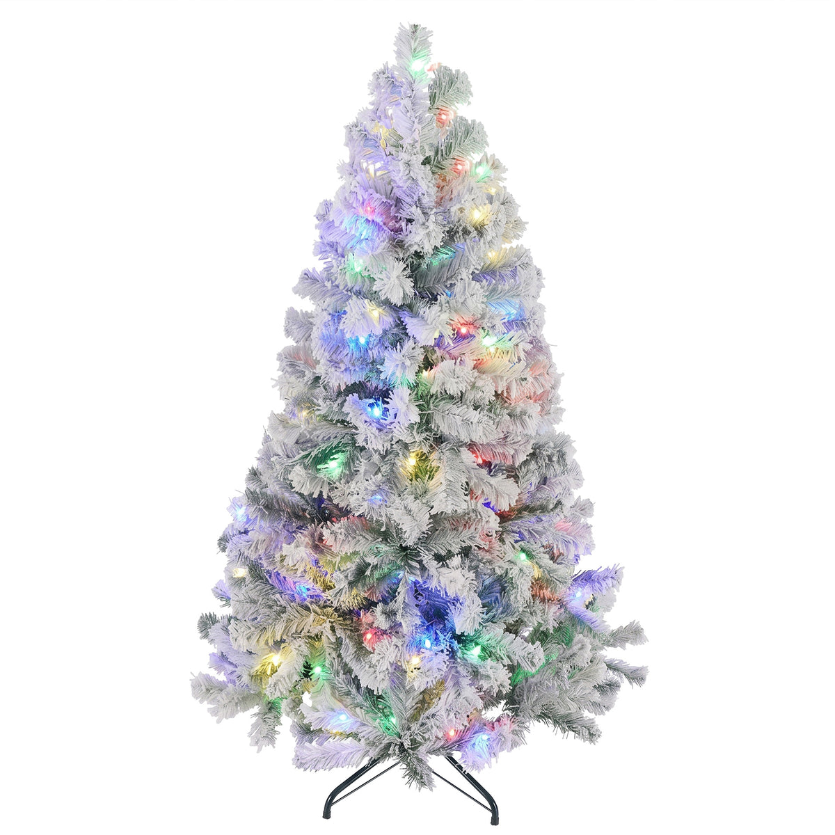 JIOABL Flocked Pre-lit Artificial Christmas Tree with Premium Multicolor Lights