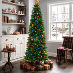 JIOABL Pre-Lit Fraser Fir Pencil Artificial Christmas Tree, Premium Multicolor LED Lights