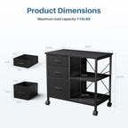 JIOABL 3-Drawer Mobile File Cabinet - Stylish Rolling Storage Solution with Open Shelf for Home Office