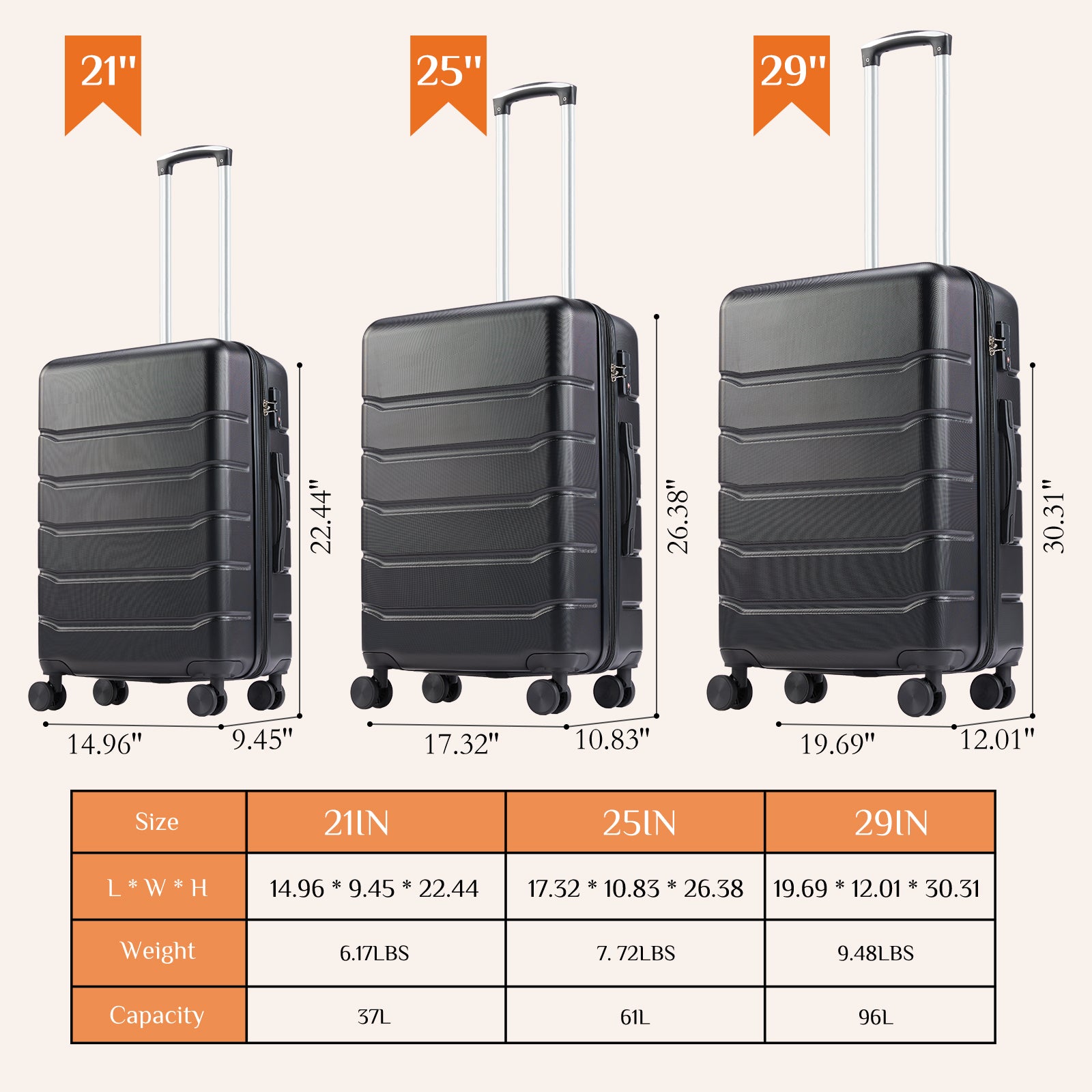 JIOABL Carry on Luggage, Hard Shell ABS Suitcase with Double Spinner Wheels, Lightweight Expandable Rolling Suit Case with TSA Lock