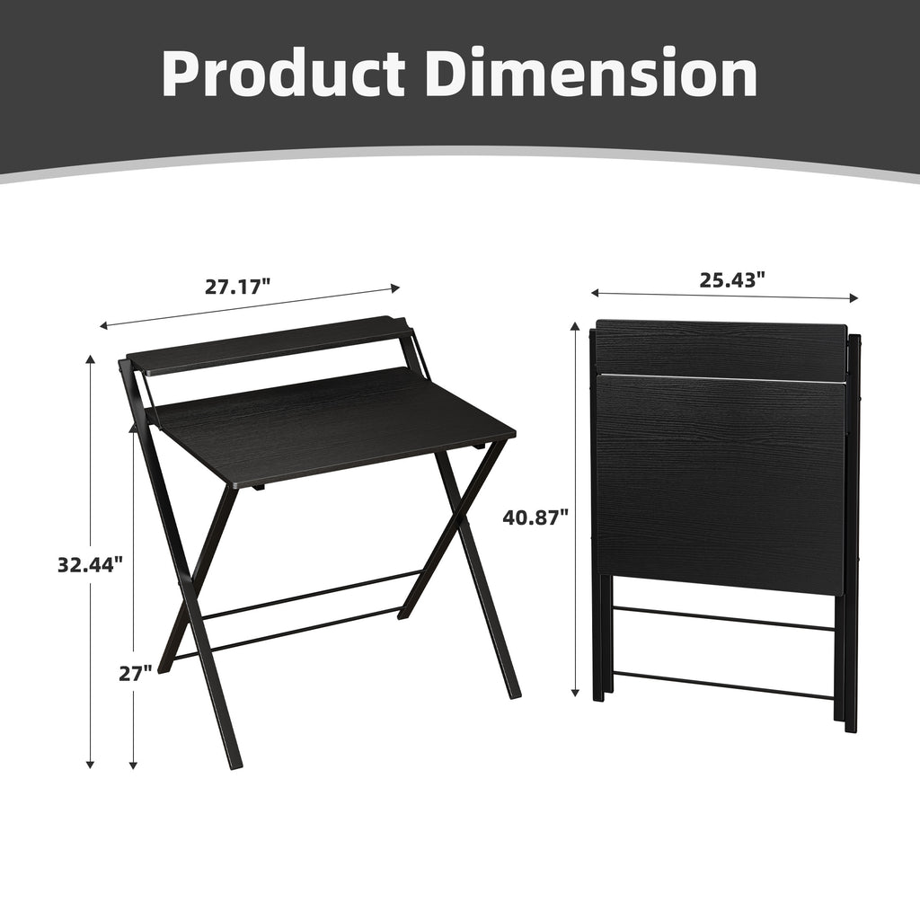 JIOABL No Assembly Folding Desk with Shelf – 2-Tier Compact Space-Saving Laptop Computer Table, Portable Study Workstation for Small Apartment, Dorm, Bedroom & Home Office