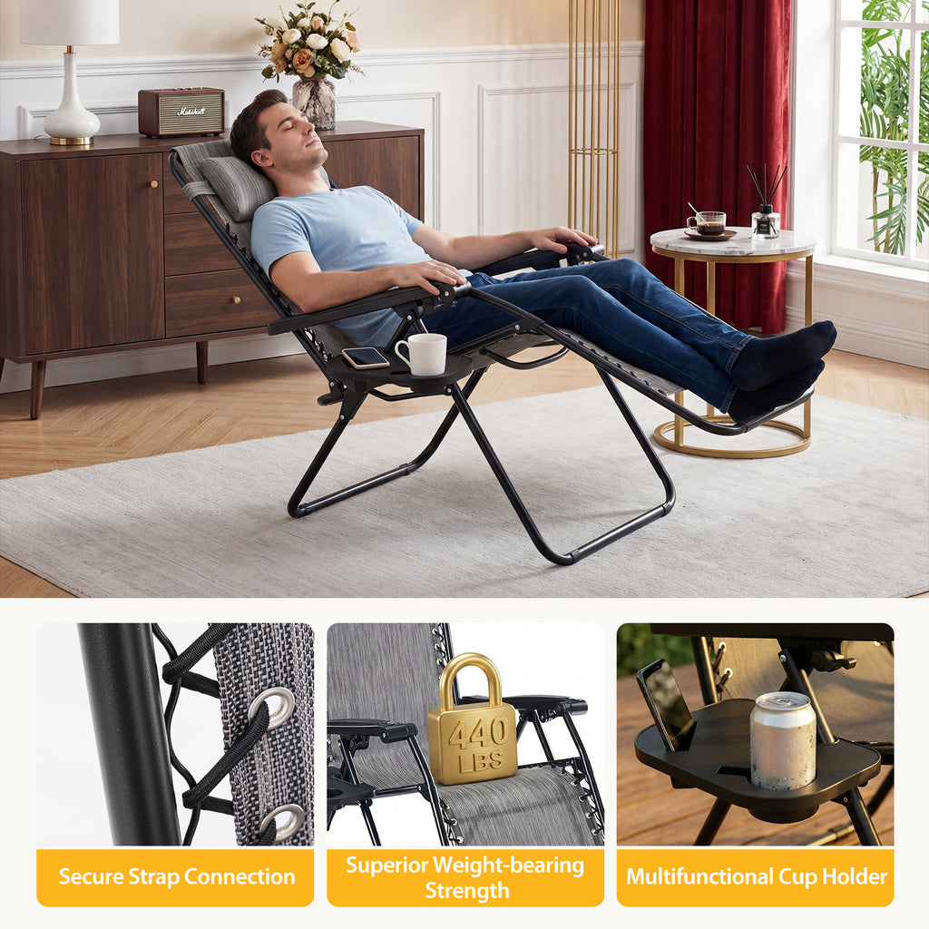 JIOABL 2pcs Adjustable Zero Gravity Chair with Pillow and Cup Holder,Patio Outdoor Foldable Lawn Lounge Chairs, Metal