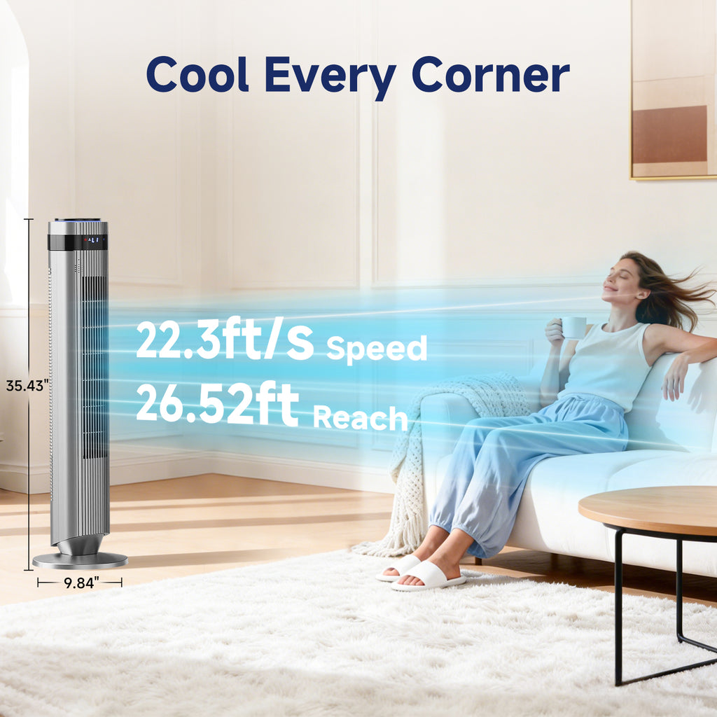 JIOABL Bladeless Tower Fan: 5 Speed Settings, 4 Modes, 25Ft/s Breeze, & Customizable Timer for Peaceful Sleep & Optimal Airflow