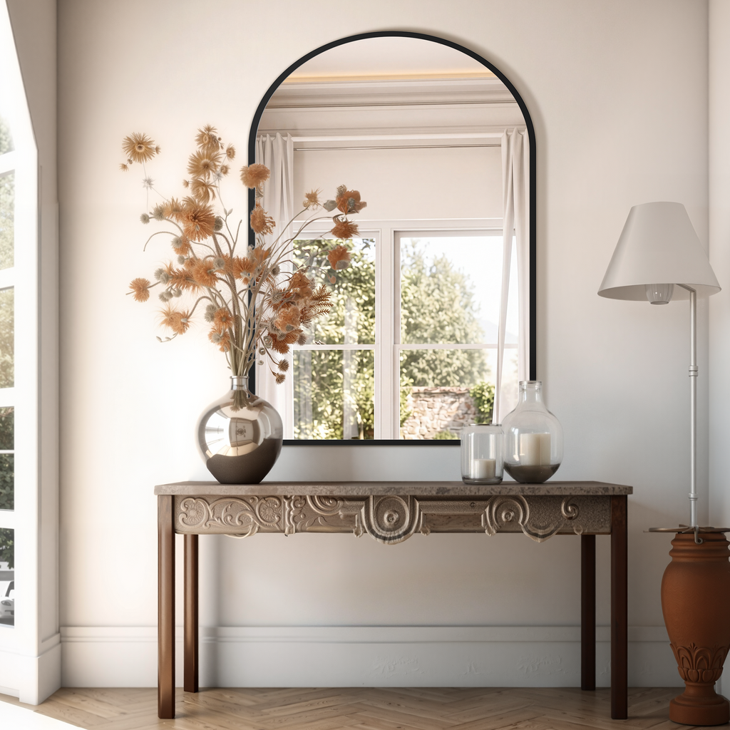 JIOABL Arched Shatterproof Bathroom Mirror, Tempered Glass, 2 Sided Anti-Rust for Vanity Wall Decor,