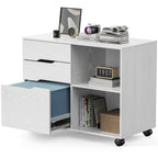 JIOABL 3-Drawer File Cabinet, Lateral Mobile Filing Cabinet Wood Storage Organizer with Wheels, Printer Stand & Open Shelves for Home Office