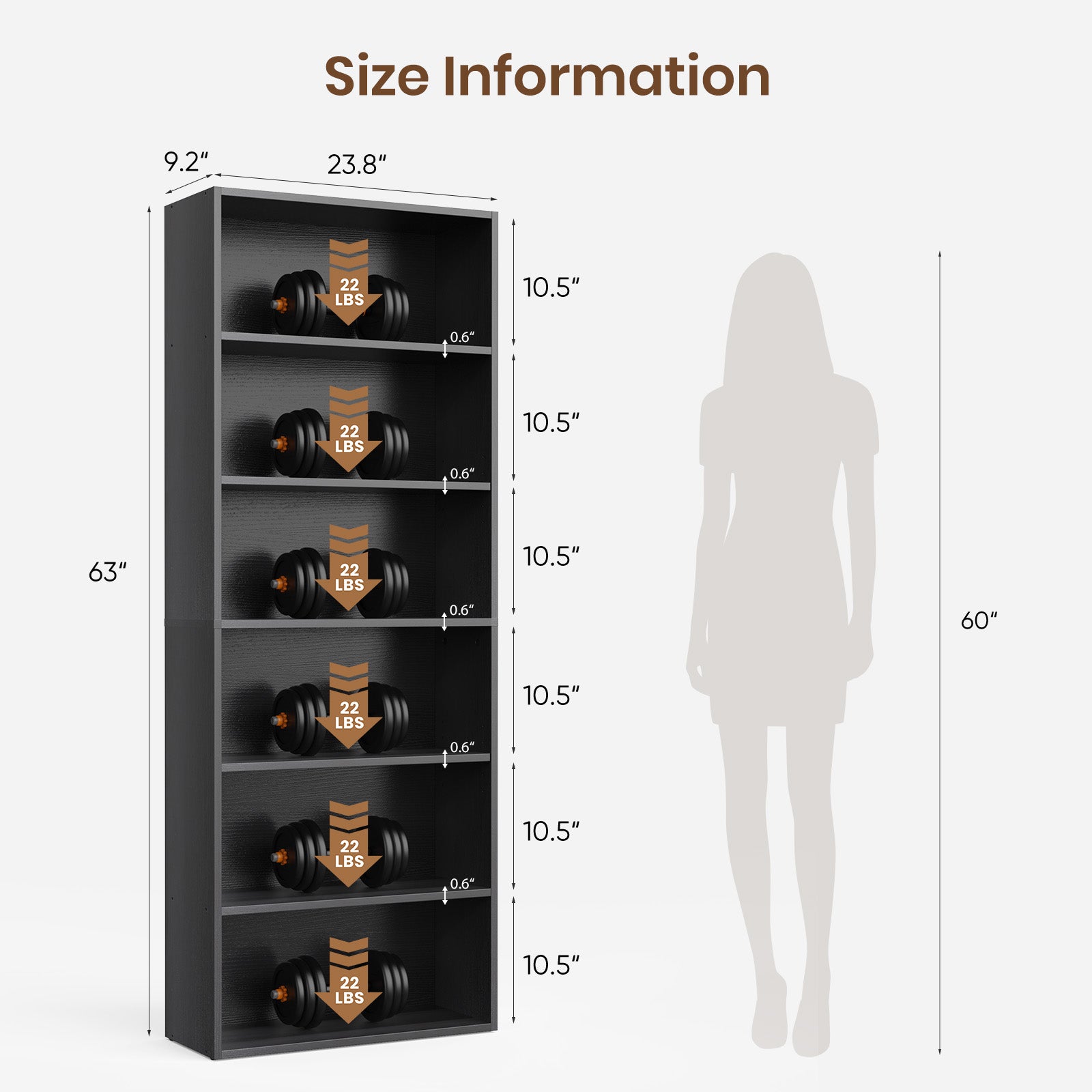 JIOABL Bookcase, 53 Inch Large Storage Tall Standing Bookshelf with Adjustable Shelves for Home Office, Living Room, Bed Room