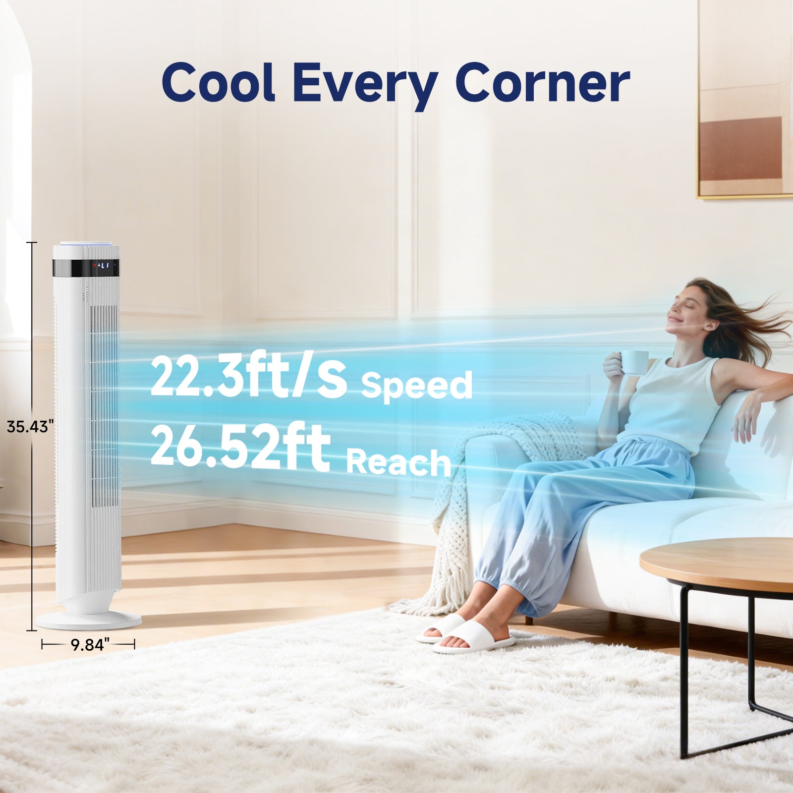 JIOABL Bladeless Tower Fan: 5 Speed Settings, 4 Modes, 25Ft/s Breeze, & Customizable Timer for Peaceful Sleep & Optimal Airflow