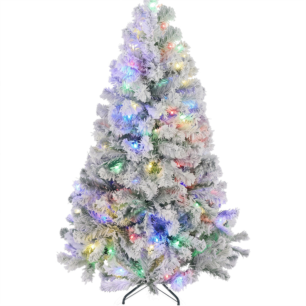 JIOABL Flocked Pre-lit Artificial Christmas Tree with Premium Multicolor Lights