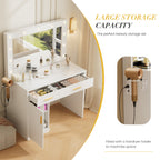 JIOABL Dressing Table with Mirror and Light, Adjustable Brightness Dressing Table with Drawers and Storage Shelves, White