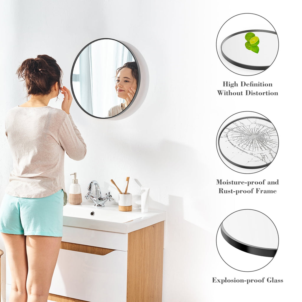 JIOABL Round Mirror, Metal Frame Wall Mirror for Entryway, Bathroom, Vanity, Living Room, Modern Circular Mirro