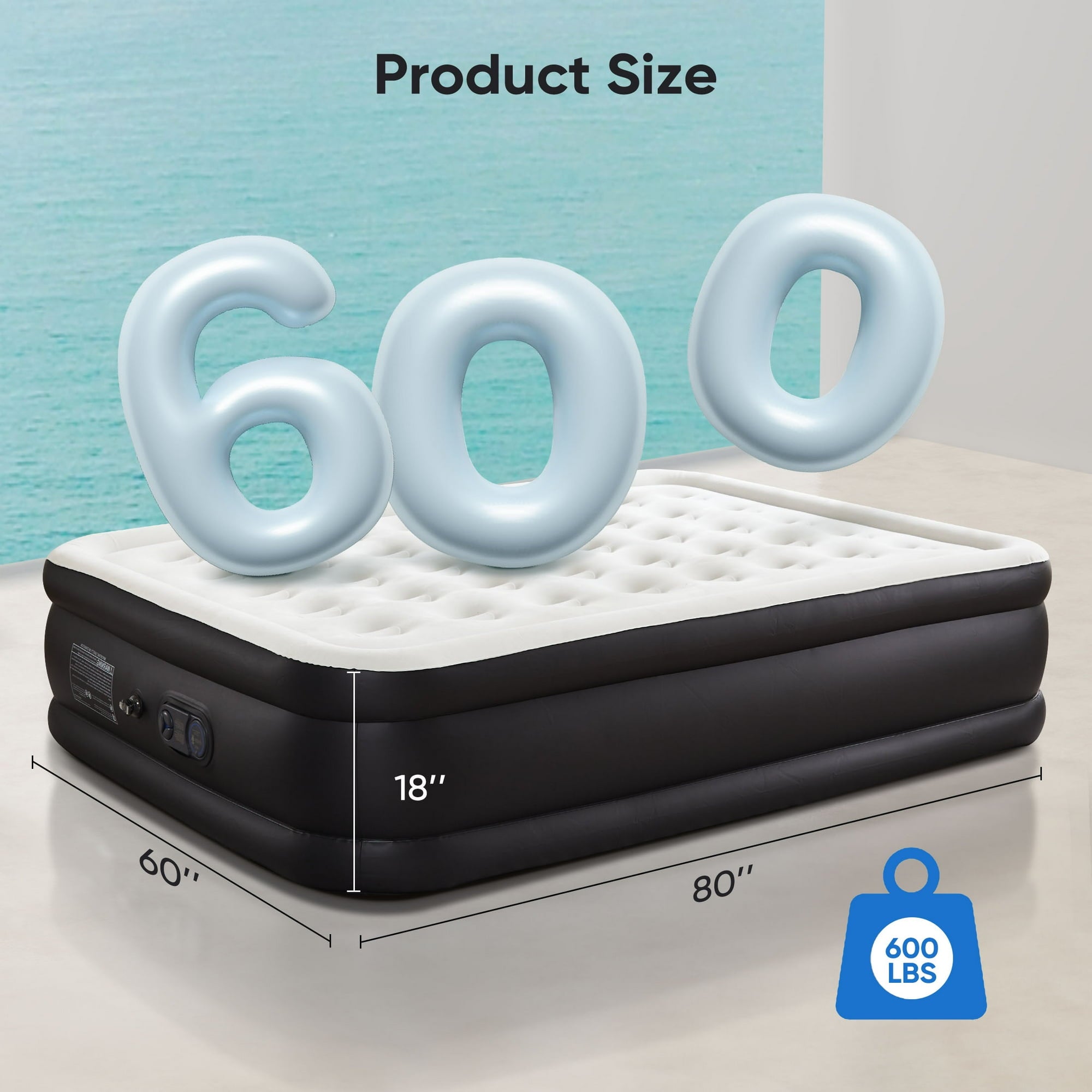 JIOABL  Air Mattress, Portable Low Noise Colchone Inflable with Built in Pump, Maximum Weight Capacity 600 lbs Air Bed for Camping, Beach, Outdoor