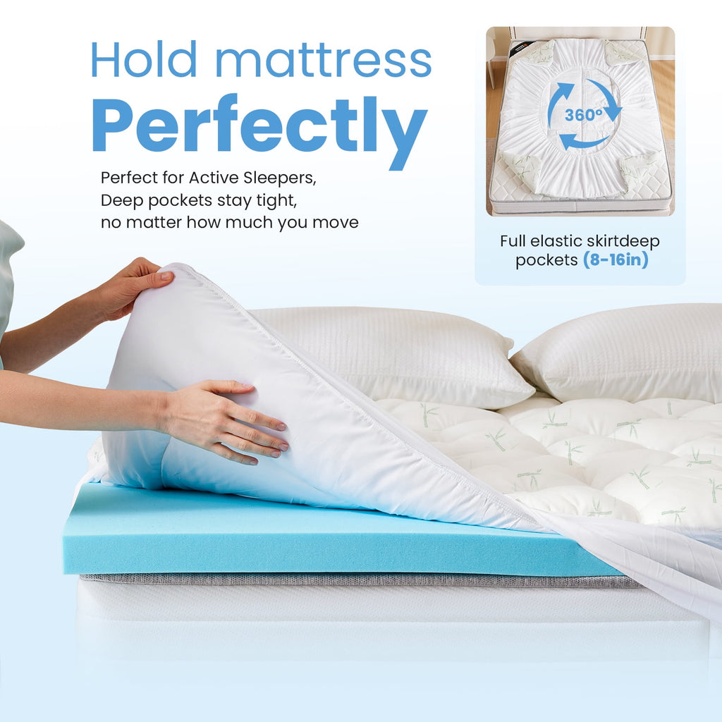 JIOABL Double Layer Mattress Topper, 2 inch Gel Memory Foam & 2 inch Cool Pillow Top for Back Pain Relief, Medium Firm