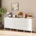 JIOABL TV Stand with 12 Fabric Drawers, Metal Frame Storage Stand with Adjustable feet and Anti-Tip